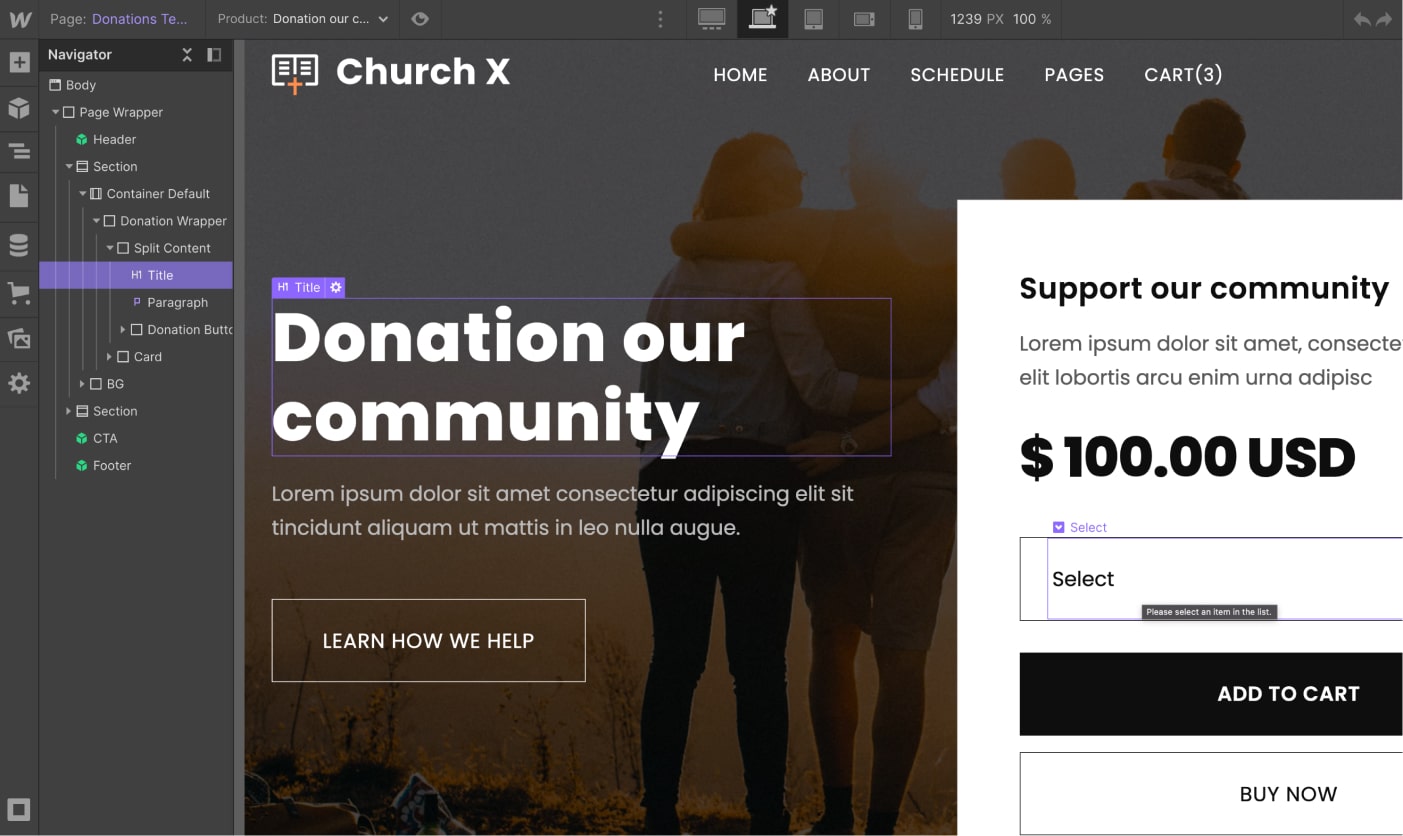 eCommerce Page - Church X Webflow Template